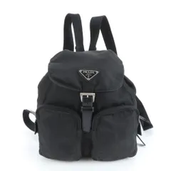 極美品 プラダ テスート ナイロン トライアングルロゴ レザー リュックサック バックパック バッグ ブラック レディース EUM DC10-1【中古】