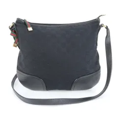 美品 グッチ GGキャンバス プリンシー 204939 レザー ショルダーバッグ 斜め掛け 本革 ブラック 黒 レディース MWM DH16-2【中古】