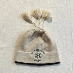 極希少　90s　vintage　Polo by Ralph Lauren　ポロバイラルフローレン　雪結晶　アーチロゴ刺繍　バイカラー　フリンジ　ぽんぽん付ニット帽　ビーニー　snowflake bicolor　knit cap　beanie　Y2K　C-BOY