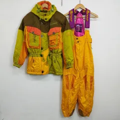 ellesse エレッセ スノーウェア ジャケット 肩パッド ウエストマーク サスペンダー パンツ スキー スノーボード レトロ 平成 昭和 切替 配色 イエロー系 B225