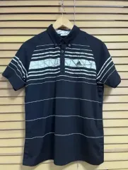 アディダス メンズ ブラックストライプ ポロシャツ Lサイズ