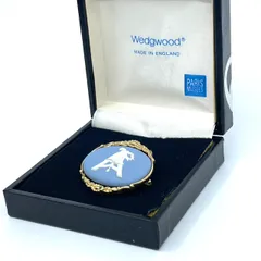 美品 WEDGWOOD ウェッジウッド ジャスパー ブルー ブローチ カメオ ゴールドフレーム ケース付き アクセサリー 正規品 I4