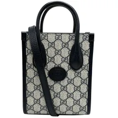 グッチ 2WAY レディース インターロッキングＧ ミニトートバッグ ハンドバッグ ショルダーバッグ 肩掛け 斜め掛け GUCCI 671623 GGスプリームキャンバス レザー ベージュ ネイビー 紺 シルバー金具 美品【中古品】