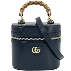 グッチ 2WAY レディース バニティバッグ ハンドバッグ ショルダーバッグ バンブー GUCCI 760200 レザー ネイビー 紺 ゴールド金具 美品【中古品】