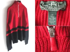 希少 00sビンテージ L-RL LAUREN ACTIVE RALPH LAUREN ラルフローレン ハーフジップ ハイネック コットンニット M レッド ネイビー USA企画