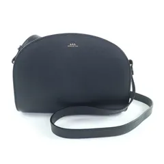 美品★A.P.C. アーペーセー  ロゴ入り ハーフムーン レザー ショルダーバッグ 鞄 ダークネイビー 保存袋付き レディース