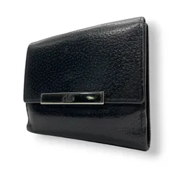 【良品】グッチ GUCCI 二つ折り財布 コンパクトウォレット レザー 本革 ブラック 黒 シルバー金具 ロゴプレート バープレート シンプル メンズ レディース ユニセックス ヴィンテージ ビンテージ オールドグッチ ビジネス 普段使い w1