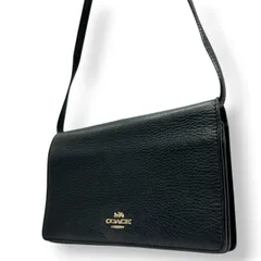 【美品】コーチ COACH ショルダーバッグ 斜め掛け ポシェット クロスボディ ウォレットショルダー お財布ショルダー 2WAY クラッチ レザー 本革 ペブルドレザー ブラック 黒 ゴールド金具 馬車ロゴ 軽量 スリム 薄型 旅行 レディース 鞄  s2