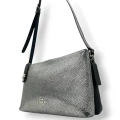【良品】コーチ COACH ショルダーバッグ 斜め掛け ポシェット クロスボディ レザー 本革 メタリック シルバー 黒 バイカラー ダブルファスナー Wジップ 軽量 旅行 サブバッグ カジュアル レディース 鞄 カバン s8