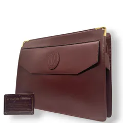【良品】カルティエ Cartier マストライン クラッチバッグ セカンドバッグ レザー 本革 ボルドー ワインレッド ゴールド金具 ヴィンテージ レトロ クラシック エレガント 上品 メンズ レディース ギャランティカード付き Q