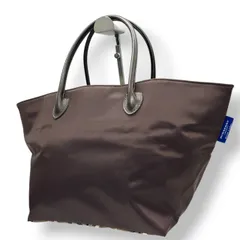 【美品】バーバリー ブルーレーベル BURBERRY トートバッグ ハンドバッグ ナイロン レザー ダークブラウン こげ茶 底チェック ノバチェック 舟型 軽量 大容量 マチ広 ランチバッグ カジュアル レディース 鞄 カバン s11