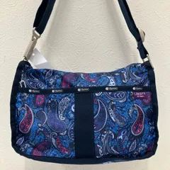 9376　LeSportsac　レスポートサック　 ショルダーバッグ　斜めがけ　紐調節可能　 エッセンシャル　LIBERTY　リバティ　 ペイズリー　総柄　ブルー系　青　ナイロン　 軽量　レディース