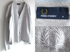 FRED PERRY フレッドペリー ローレル刺繍 ティップライン コットン 鹿の子ニット カーディガン M ライトグレー 日本製