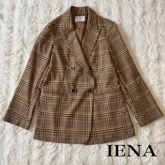 【期間限定クーポン配信中】IENA チェック ダブルブレストジャケット ブラウン 36 日本製 テーラード 羽織り きれいめ 大人カジュアル 2019AW
