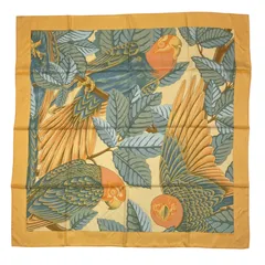 極美品 HERMES エルメス スカーフ シルク カレ90 Les Perroquets オウム イエロー