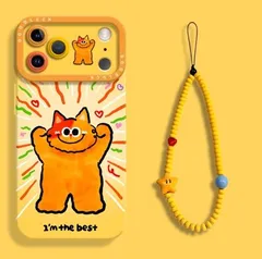 自信たっぷり猫デザイン iPhoneケース｜全包保護｜シリコン素材｜ストラップ付き｜可愛い iPhone 17 Pro Max / 16 / 15 / 14 / iPhone 13 Pro 対応