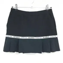 【超美品】ニューバランスゴルフ プリーツスカート 黒×白 ロゴライン ウエストゴム 調節紐 レディース 1(M) ゴルフウェア New Balance