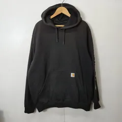 Carhartt カーハート プルオーバー パーカー Midweight Hooded Logo Sweatshirt フーディー 裏起毛 アーム プリント ワーク アメカジ スケーター オーバーシルエット ブラック L B256