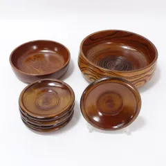 天然木 ◆【漆器】天然木/丸盆 菓子器2 茶托セット(5) 茶道具 インテリア 工芸品 ギフト