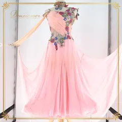 社交ダンス 衣装 エダスー edda hsu スタンダードドレス ワンピース ドレス デモ 競技 ダンス パーティ 発表会 綺麗 落ち感 レース 花 フロート ピンク系 エレガント 軽やか 優雅 フェミニン 上品 競技用