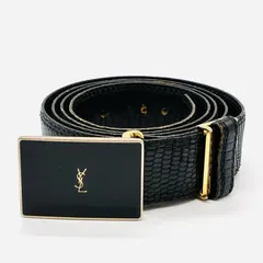 ☆ Yves Saint Laurent イヴサンローラン YSLロゴ レザー ベルト ☆ ブラック／ゴールド金具