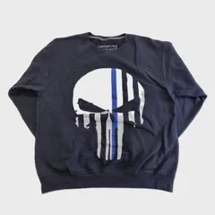 ヴィンテージ 古着 スウェット ブルーラインスカル THIN BLUE LINE USA 長袖 Ｌサイズ 裏起毛 トレーナー BLACK ブラック プリントTシャツ フェード