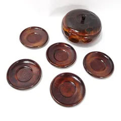 天然木 ◆【漆器】天然木/菓子器 茶托揃（5枚組） 茶道具 インテリア 工芸品 ギフト【中古】 