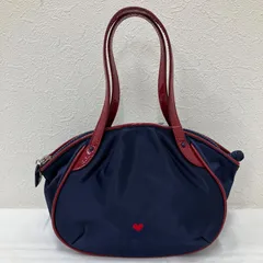9445　agnes b.　アニエスベー　ハンドバッグ　小さめ　ミニ　ネイビー　ボルドー　ナイロン　エナメル　ハート　レディース　シンプル　きれいめ　カジュアル