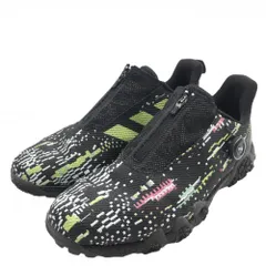 【美品】アディダス ゴルフシューズ 黒×白×ライトグリーン 総柄 IE2148 スパイクレス ダイヤル式  メンズ 30.5 ゴルフウェア adidas