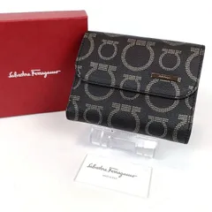 未使用級 Salvatore Ferragamo サルヴァトーレフェラガモ 二つ折り財布 ガンチーニ 総柄 ロゴプレート ブラック 黒 金具シルバー ブランド ヴィンテージ メンズ レディース 極美品 箱あり ウォレット コンパクト