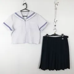 MP-00304  セーラー服 スカート 上下2点セット 大きいサイズ 夏物 青3本線 女子 学生服 中学 高校 白 制服