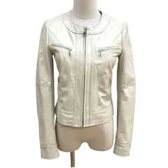  NORTH BEACH ラムスキンライダー風レザージャケット オフホワイト サイズM 総裏地 ノーカラー【ZK73】