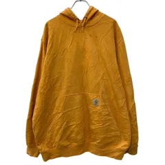 メキシコ製 carhartt プリントスウェット パーカー XL イエロー カーハート プルオーバー アームプリント フーディー 秋物 a802-5262