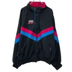 USA製 Amerrcan Made SPORTSWEAR ナイロンジャケット XL ブラック マルチカラー ジップアップ スナップボタン 刺繍ロゴ 春秋物 a802-5274