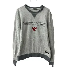 Champion プリントスウェット トレーナー M ホワイト グレー プルオーバー Vガゼット トップス 秋物 a802-5289