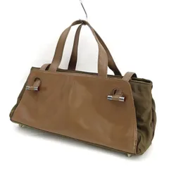 FURLA / フルラ ◆ハンドバッグ/レザー×ナイロン/ブラウン×カーキ 【バッグ/バック/BAG/鞄/カバン】 レディースファッション【中古】 