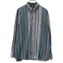 90s DOCKERS 長袖 ストライプシャツ L ブルー マルチカラー ドッカーズ ボタンダウン 胸ポケット カジュアルシャツ 春秋物 a802-5312