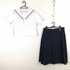 MP-00305 セーラー服 スカート 上下2点セット L 大きいサイズ 夏物 青1本線 女子 学生服 中学 高校 白 制服