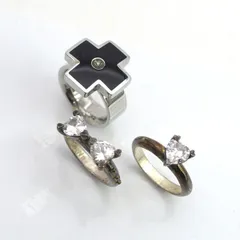 Folli Follie / フォリフォリ ■指輪 3点セット クロス リボン ハート シルバー ステンレス 【リング/指輪/アクセサリー】 ブランド【中古】 