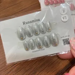 No.8 シルバーラメ 星パーツ ネイルチップ XSサイズ ハンドメイド