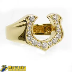 【K18 ホースシュー ダイヤモンド リング】約7.5g 約16.5号 馬蹄型 18金イエローゴールド U字型 指輪 美品 Horseshoe Diamond Ring 中古 逸品質屋 丸高 甲子園店 25-99-1