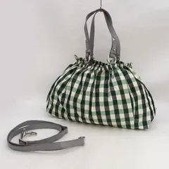 agnes b / アニエスベー ■2WAY ハンドバッグ ショルダー ナイロン グリーン チェック 【バッグ/バック/BAG/鞄/カバン】 ブランド【中古】 
