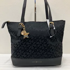 9107　TOMMY HILFIGER　トミーヒルフィガー　トートバッグ　ハンドバッグ　ブラック　黒　モノグラム　レディース　シンプル　きれいめ