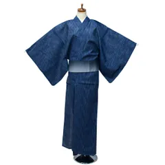 浴衣 単品 男性用 仕立て上がり しじら織 綿85％麻15％ 濃紺色 縞柄 LLサイズ bonheur saisons 夏祭り NO43076