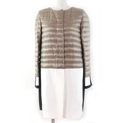 未使用品☆Herno ヘルノ PI0918D ナイロン コットン切替 ノーカラー 比翼仕立て ダウンコート ベージュ 40 正規品 レディース