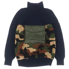 美品▼MONCLER モンクレール 2021年製 CICLISTA ウール100% カモフラ 迷彩柄 ロゴワッペン付き タートルネック ニット プルオーバー ネイビー カーキ M 正規品 メンズ