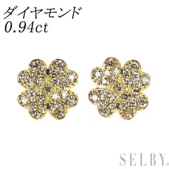 K18YG ダイヤモンド ピアス 0.94ct フラワー クローバー パヴェ
