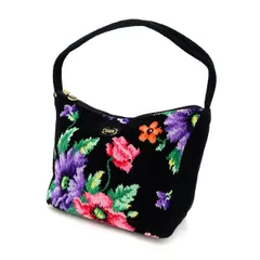 FEILER / フェイラー ■花柄 シュニール織 ショルダーバッグ ハンドバッグ　ブラック 【バッグ/バック/BAG/鞄/カバン】 ブランド【中古】 