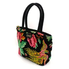 FEILER / フェイラー ■ミニバッグ トート ハンドバッグ シュニール織 花柄 ブラック 【バッグ/バック/BAG/鞄/カバン】 ブランド【中古】 