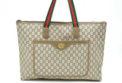 グッチ プラス ヴィンテージ ハンドバッグ トート シェリーライン ロゴ ラージ 大容量 Unisex PVCレザー 茶 ブラウン GUCCI PLUS 5319h
